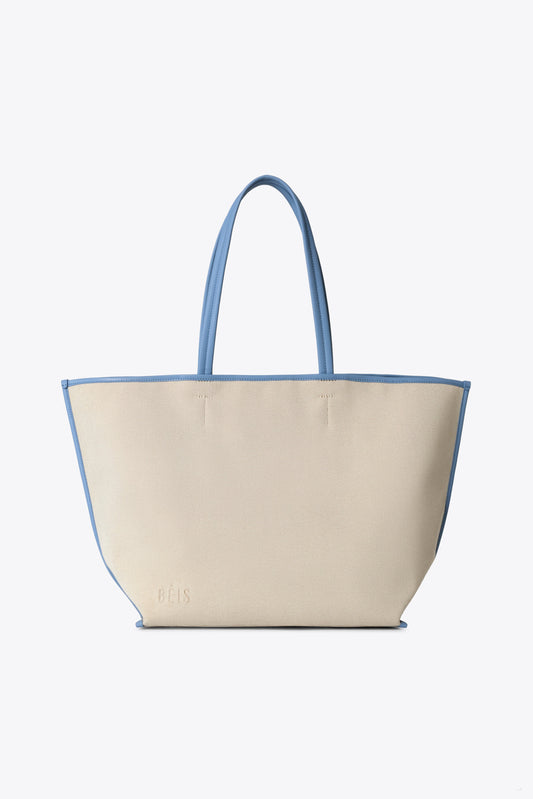 The Canvas and Leather Tote in Dusty Blue
