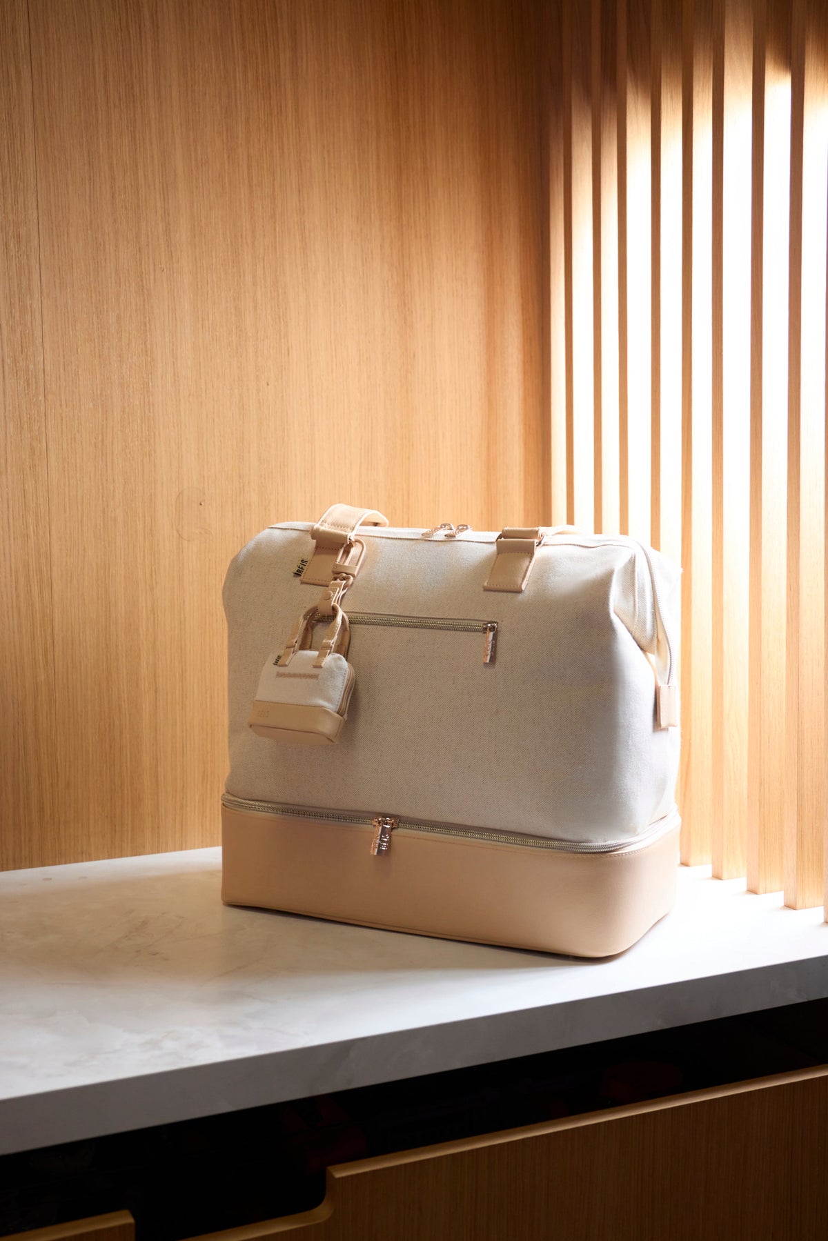 The Micro Weekender Charm in Beige